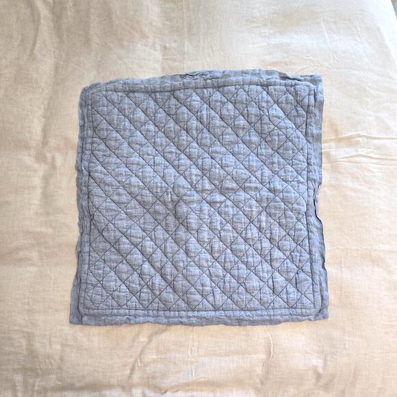 2 (pr) Pottery Barn Belgian Linen Diamond Quilted Euro Sham chambray blue 26x26 - Picture 2 of 4